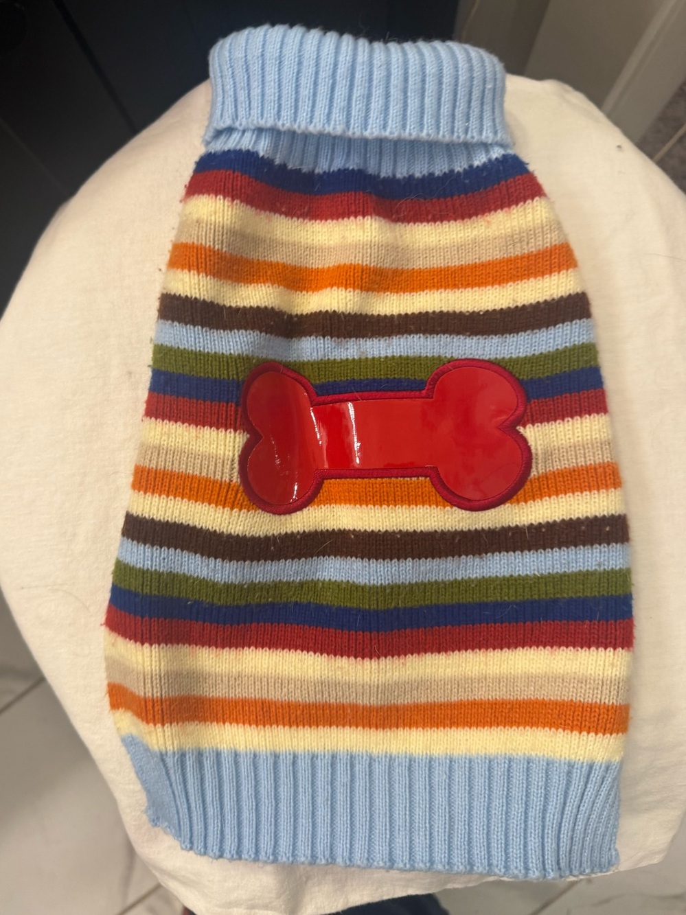 SimplyDog Multicolor Striped Knit Dog Sweater Blue Red Bone